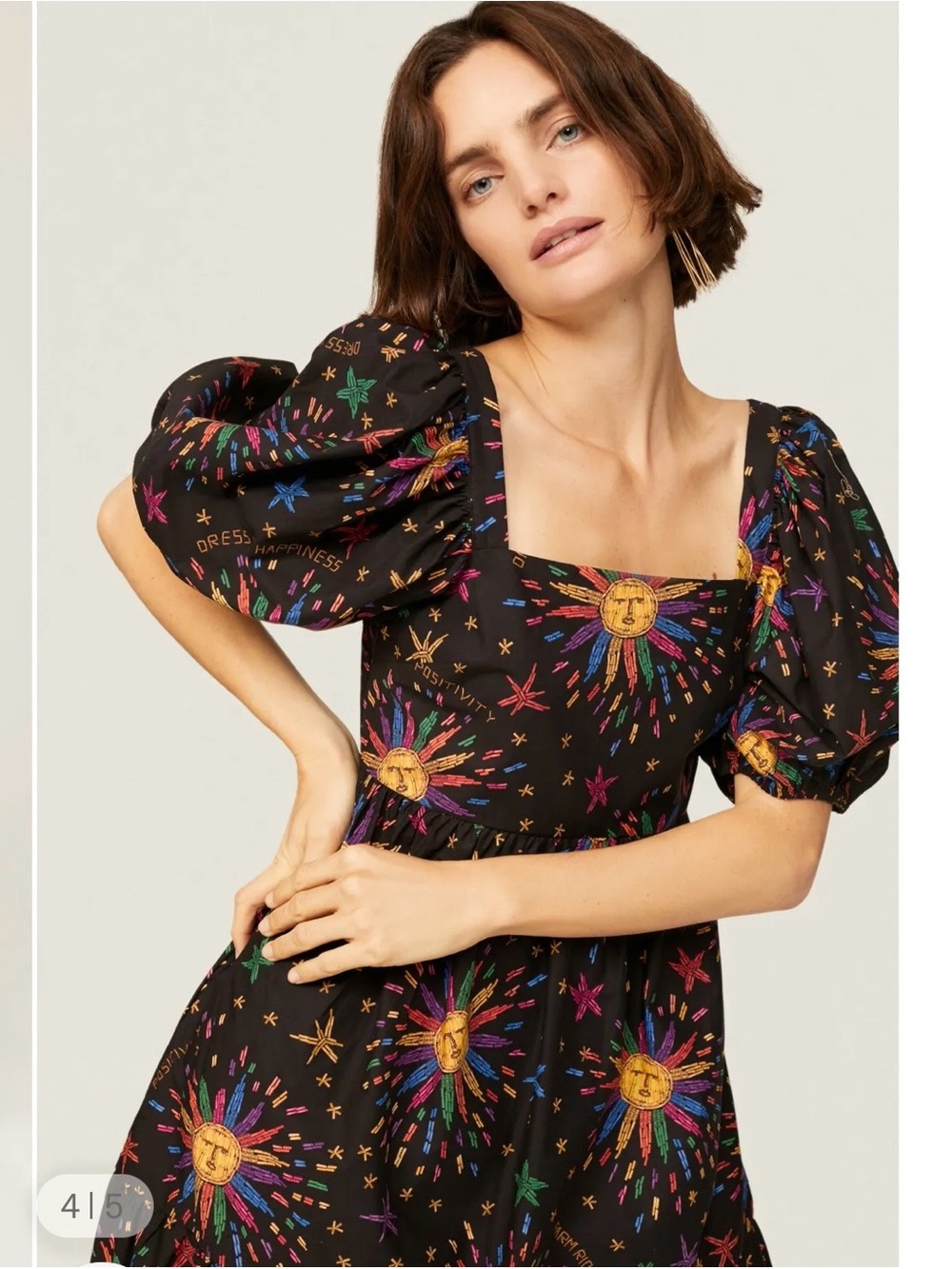 FARM Rio Black Mini Dress with Rainbow Sunburst Embroidery
